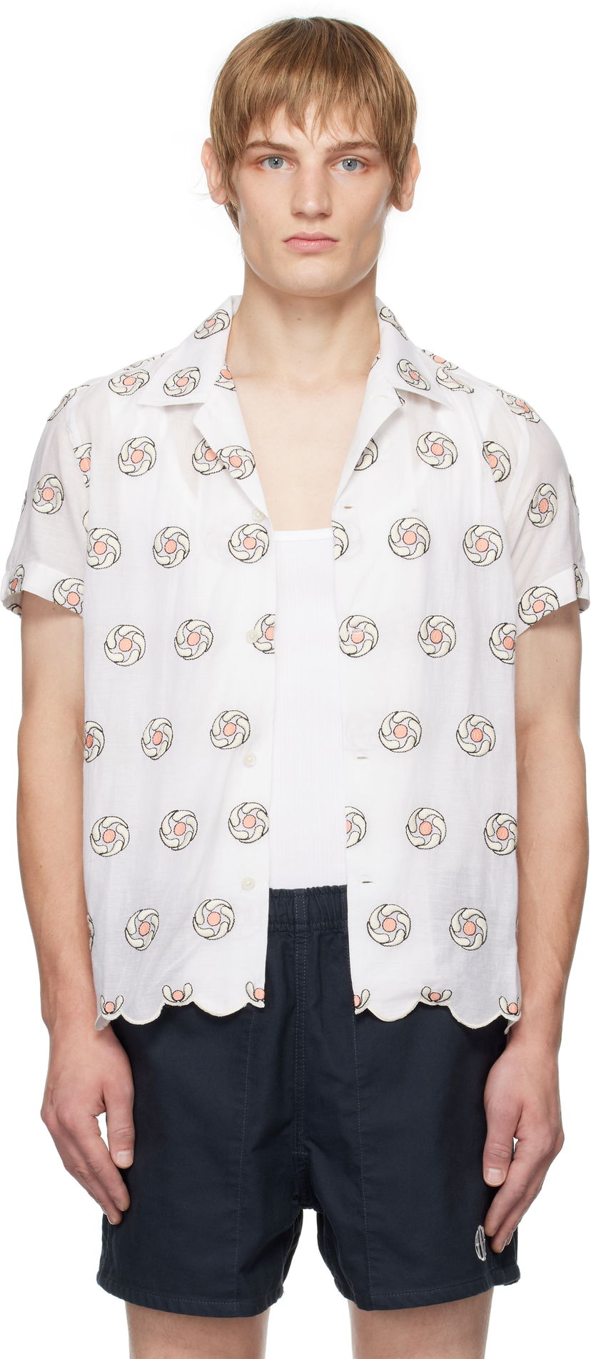 Skjorte Bode Floral Aperture Short Sleeve Hvid | MRF24SH049