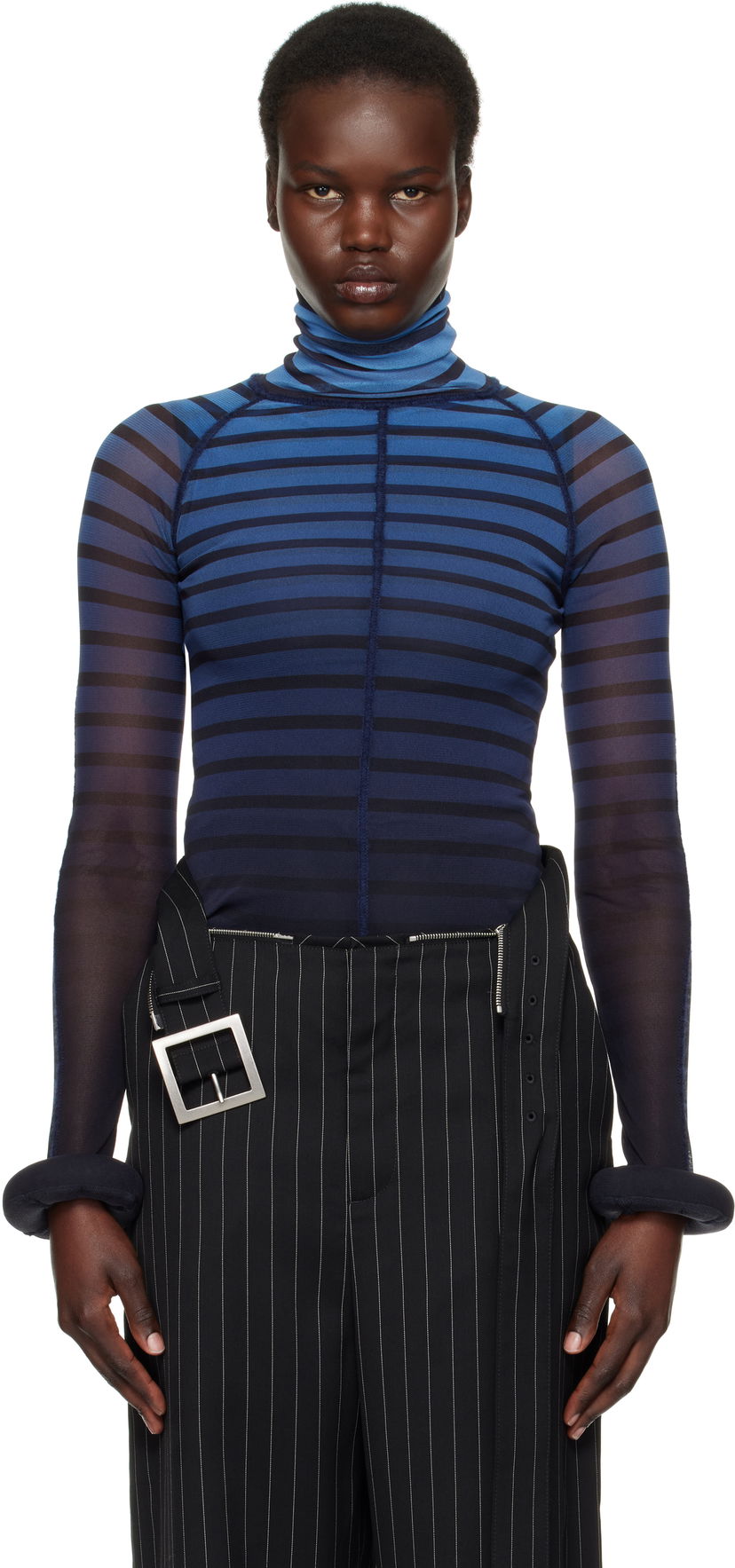 Sweater Jean Paul Gaultier Jean Paul Gaultier 'The 3D Striped' Turtleneck Top Blå | 25/33-F-TO235-T575-005956