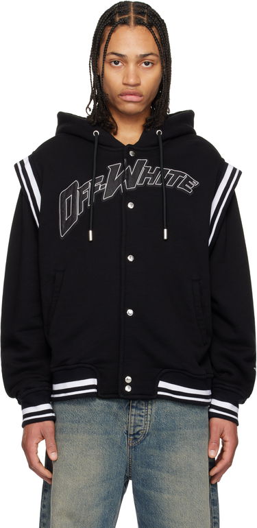 Sweatshirt Off-White Fleece Varsity Bomber Jacket with Hood Sort | OMEK003S25JER0021040, 0
