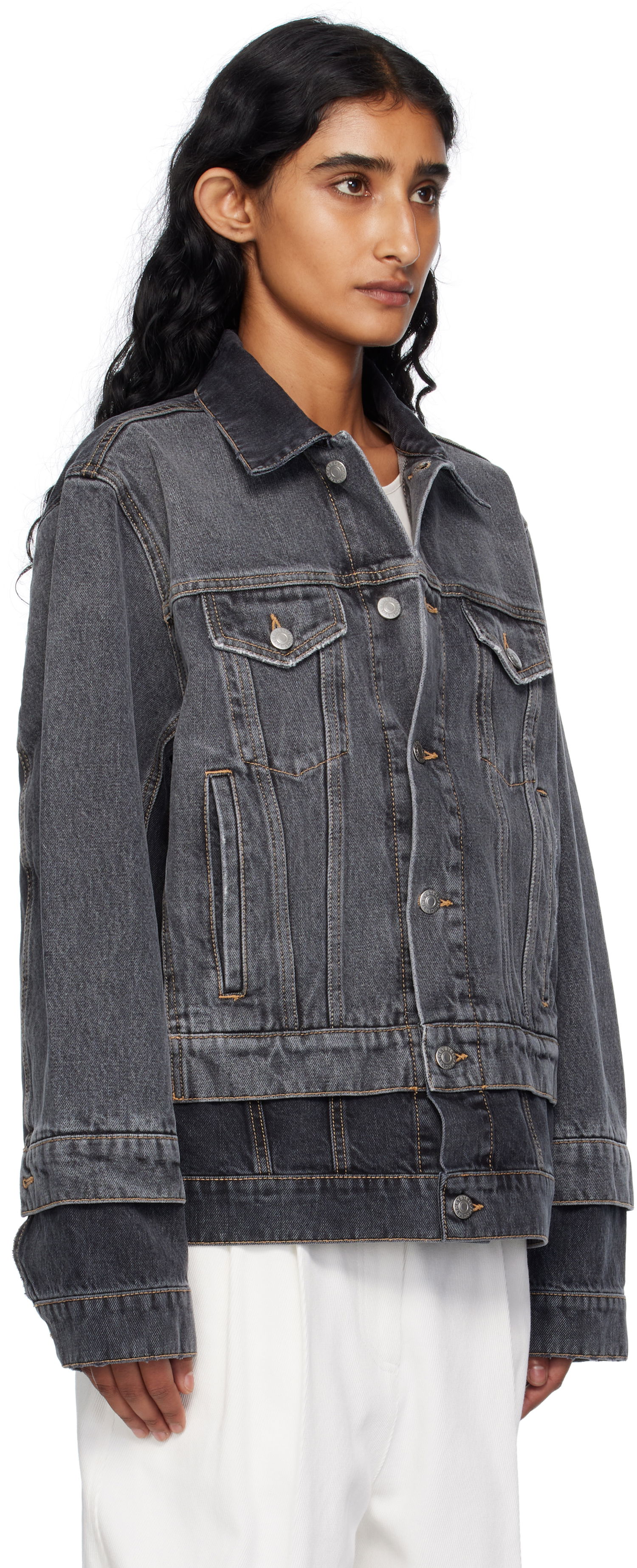 Jakke Stella McCartney Stella McCartney Tonal Panelled Denim Jacket Grå | 6D03443SQH30, 1