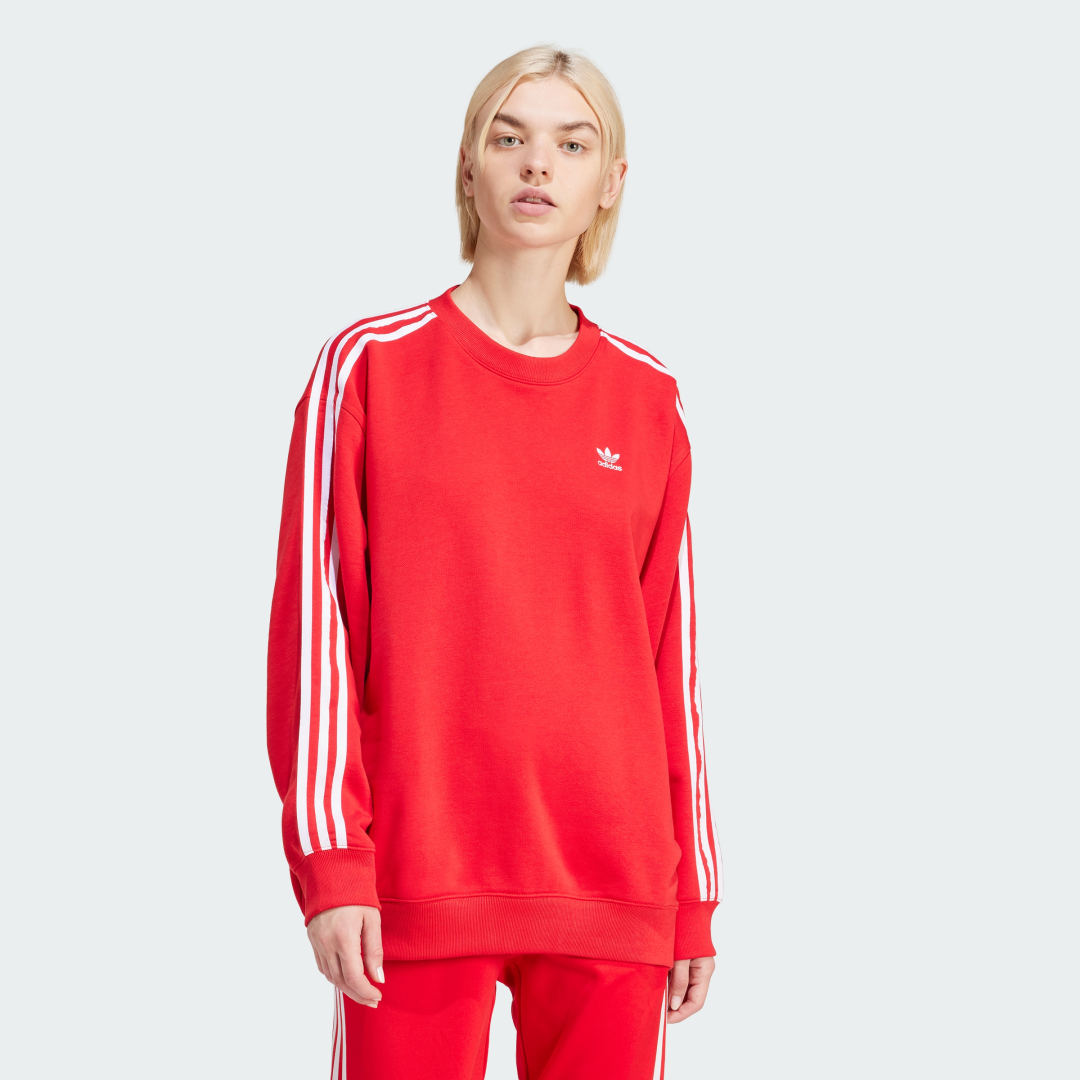 Sweater adidas Originals 3-Stripes Oversized Crew Rød | IN8487, 1