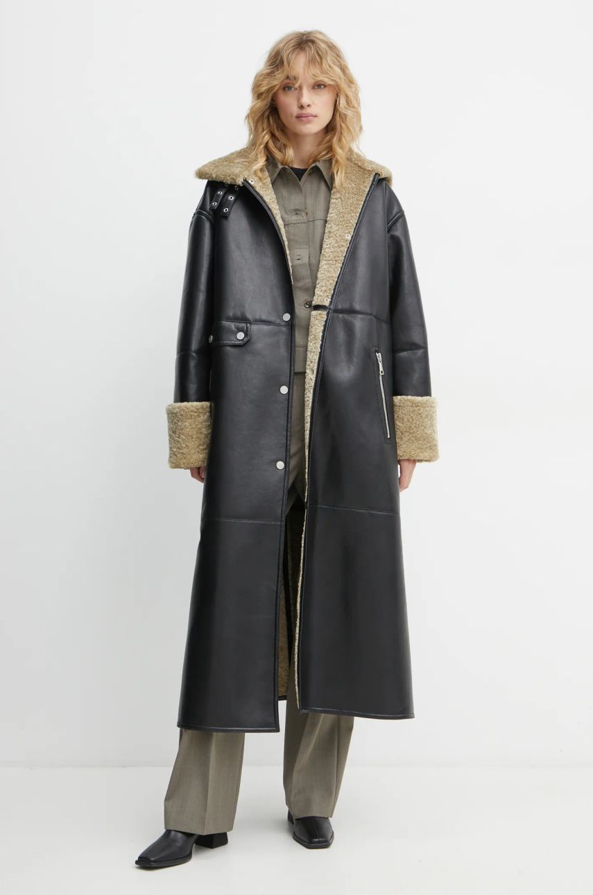 Frakker Nanushka LIESEL Black Leather Coat Sort | NW24FWOW38370, 0