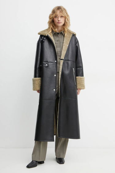 Frakker Nanushka LIESEL Black Leather Coat Sort | NW24FWOW38370, 0