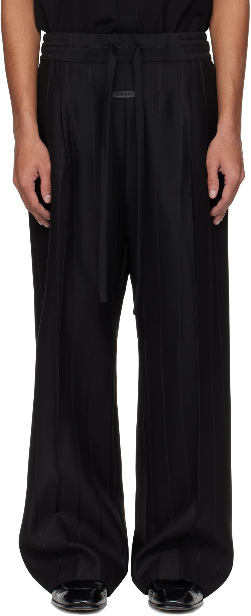 Bukser Fear of God Fear of God Pinstripe Drawstring Wide Leg Trousers Sort | FGE240-407TSWV