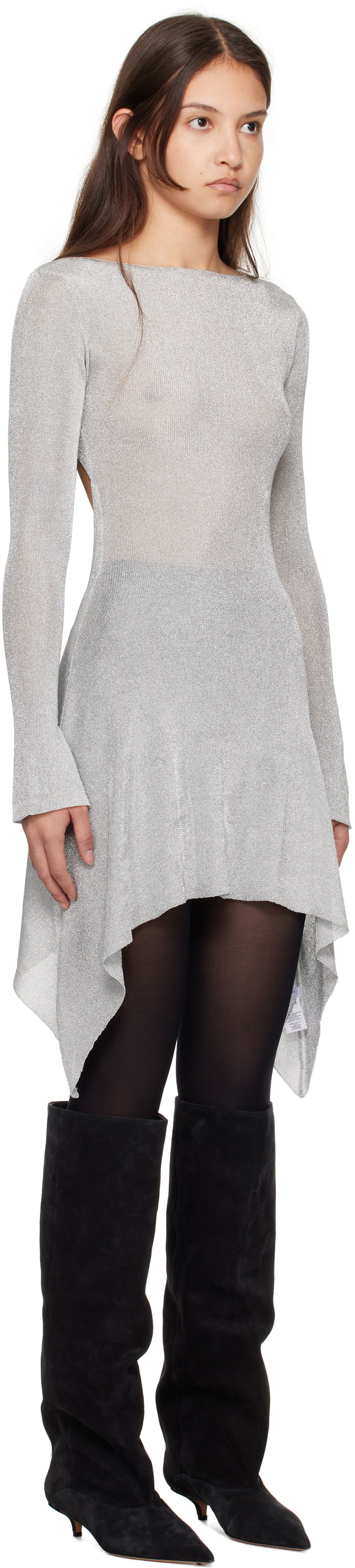 Sweater GUIZIO Guizio Rose Metallic Asymmetrical Minidress Grå | H24411S051, 1