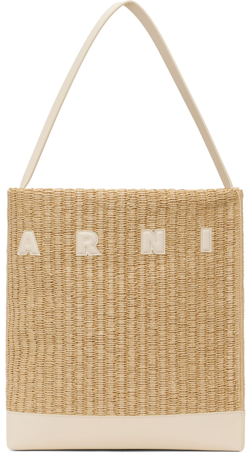 Mulepose Marni Marni Museo Medium Raffia-Effect Tote Beige | SHMP0106U1 P8284