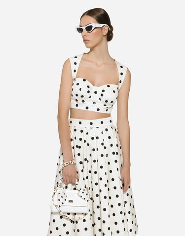 Nederdel Dolce & Gabbana Cotton Drill Calf-Length Circle Skirt With Polka Dot Print Hvid | F4CVMTFSFNMHWZRN, 3