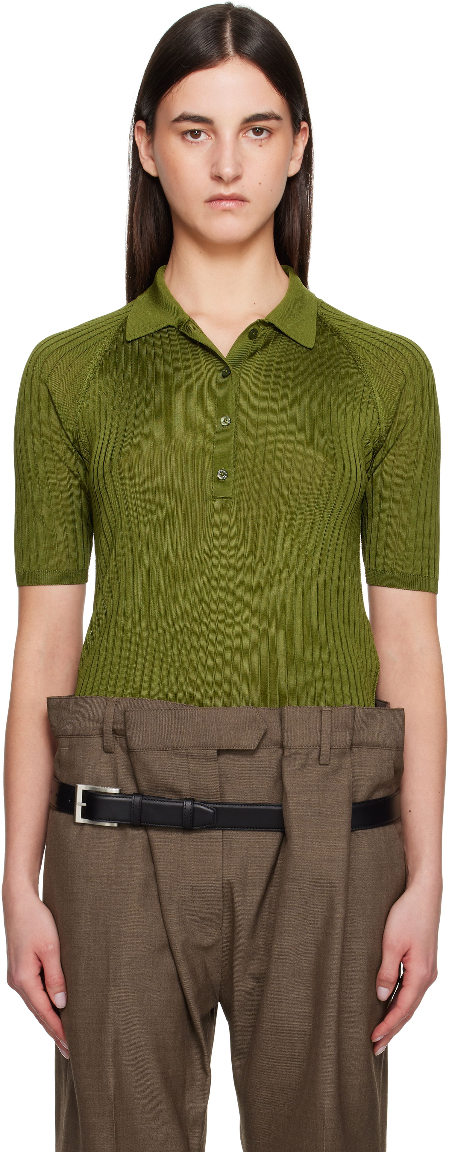 Polo skjorte Acne Studios Acne Studios Silk Knit Polo Grøn | A60581-, 0