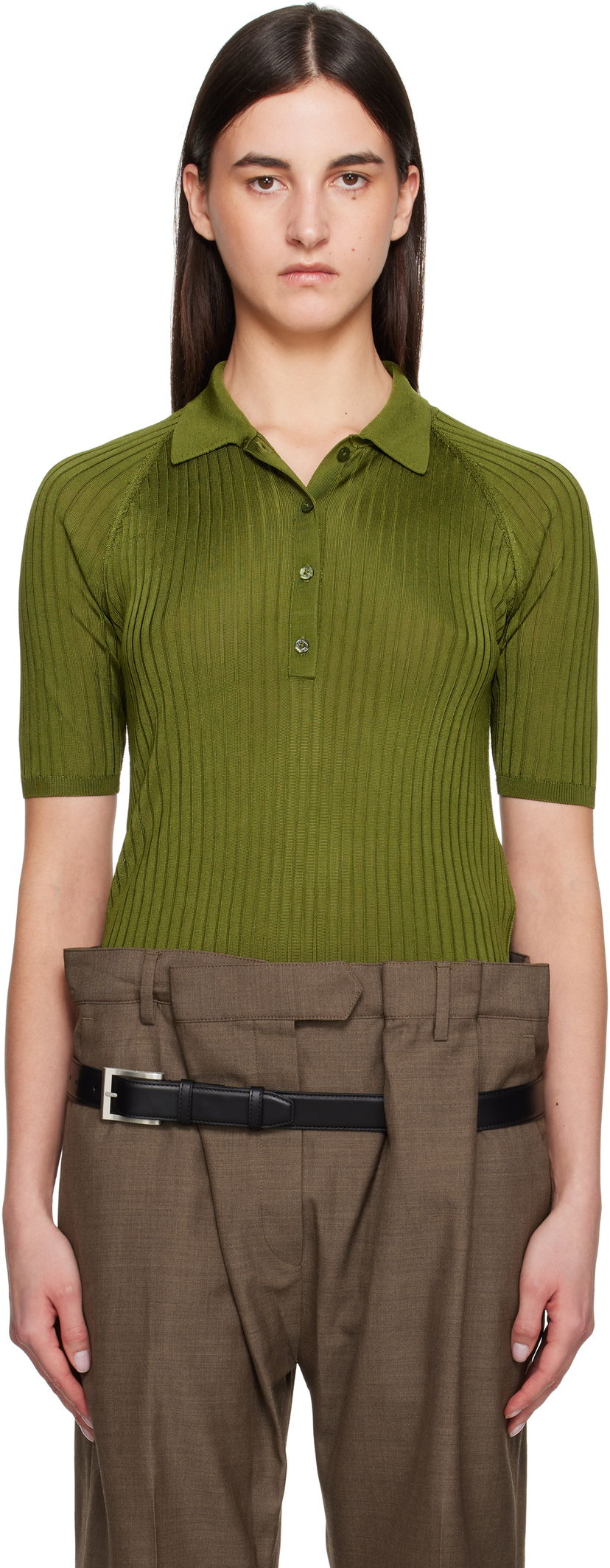 Polo skjorte Acne Studios Acne Studios Silk Knit Polo Grøn | A60581-