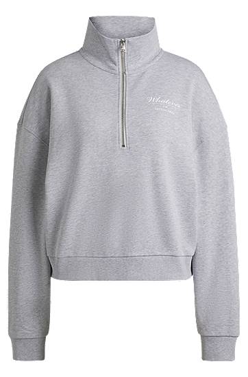 Sweatshirt BOSS Cotton Terry Zip-Neck Sweatshirt Grå | 50531192