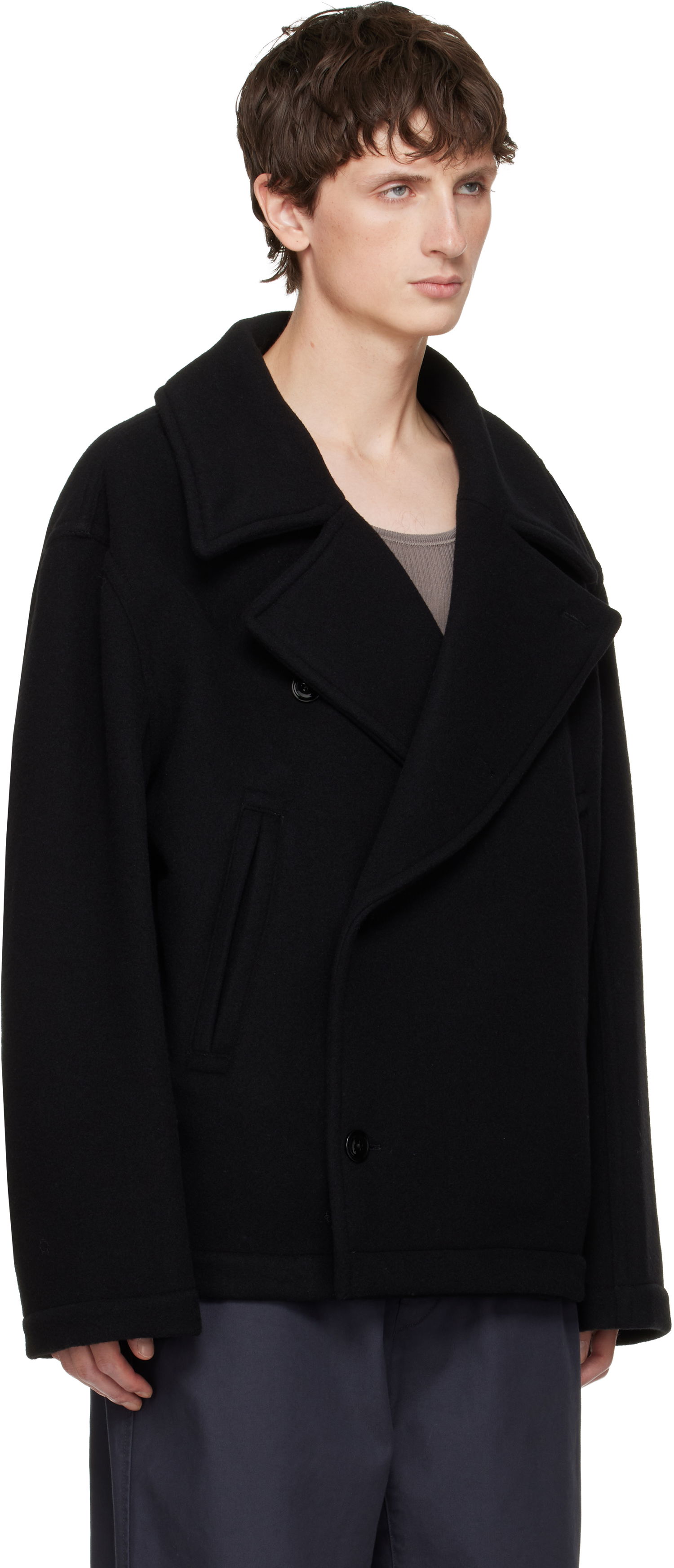 Frakker LEMAIRE Boxy Double-Breasted Coat Sort | CO1131 LF1116, 1