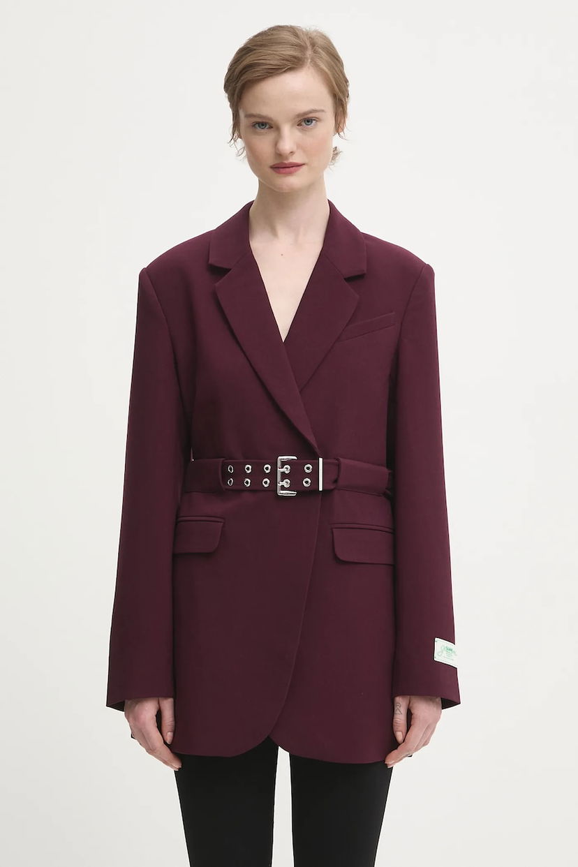 Jakke GANNI Future Twill Suiting Belted Blazer Bourgogne | W0403