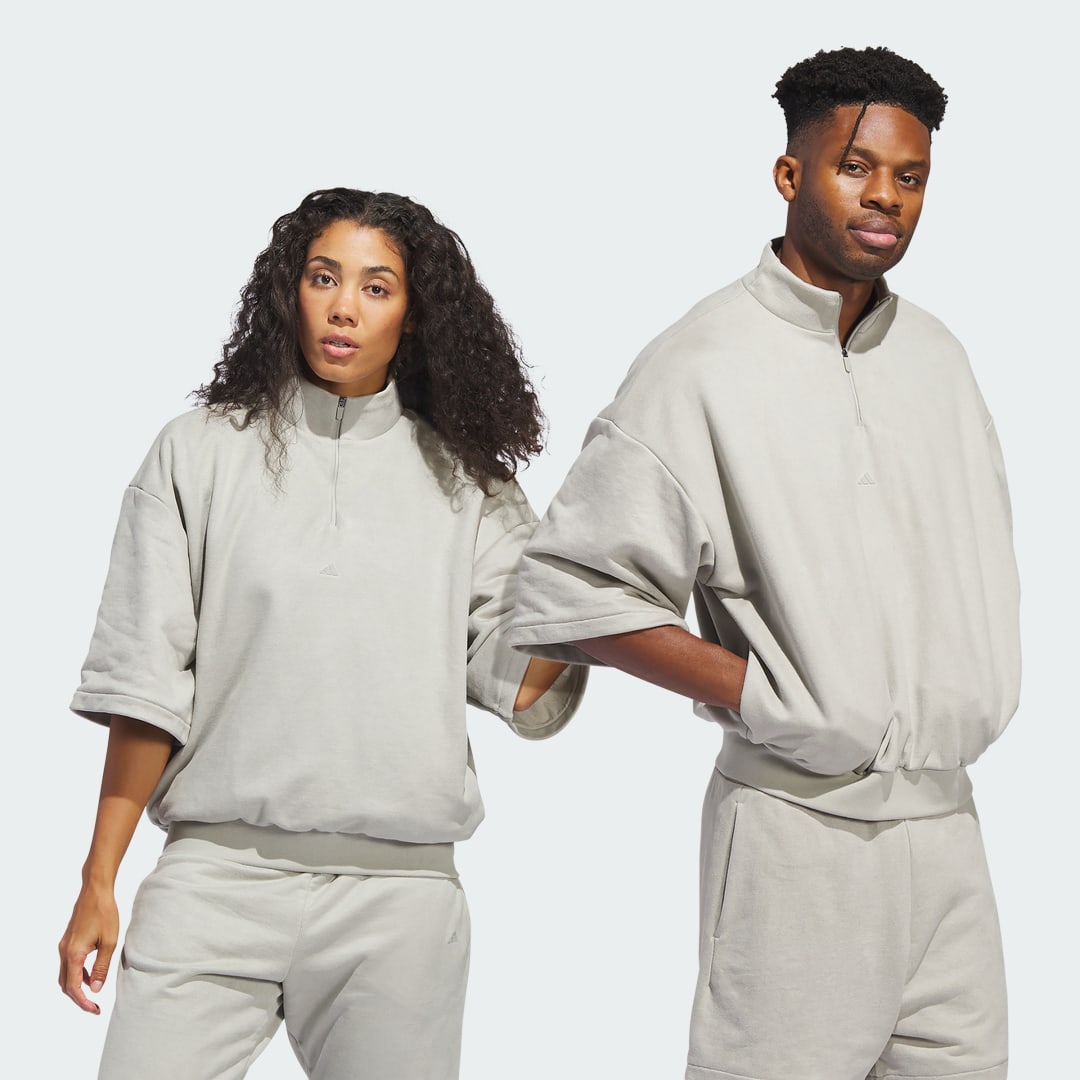 Sweater adidas Performance Basketball Sueded 3/4 Half-Zip Crewneck Beige | IN7712, 0