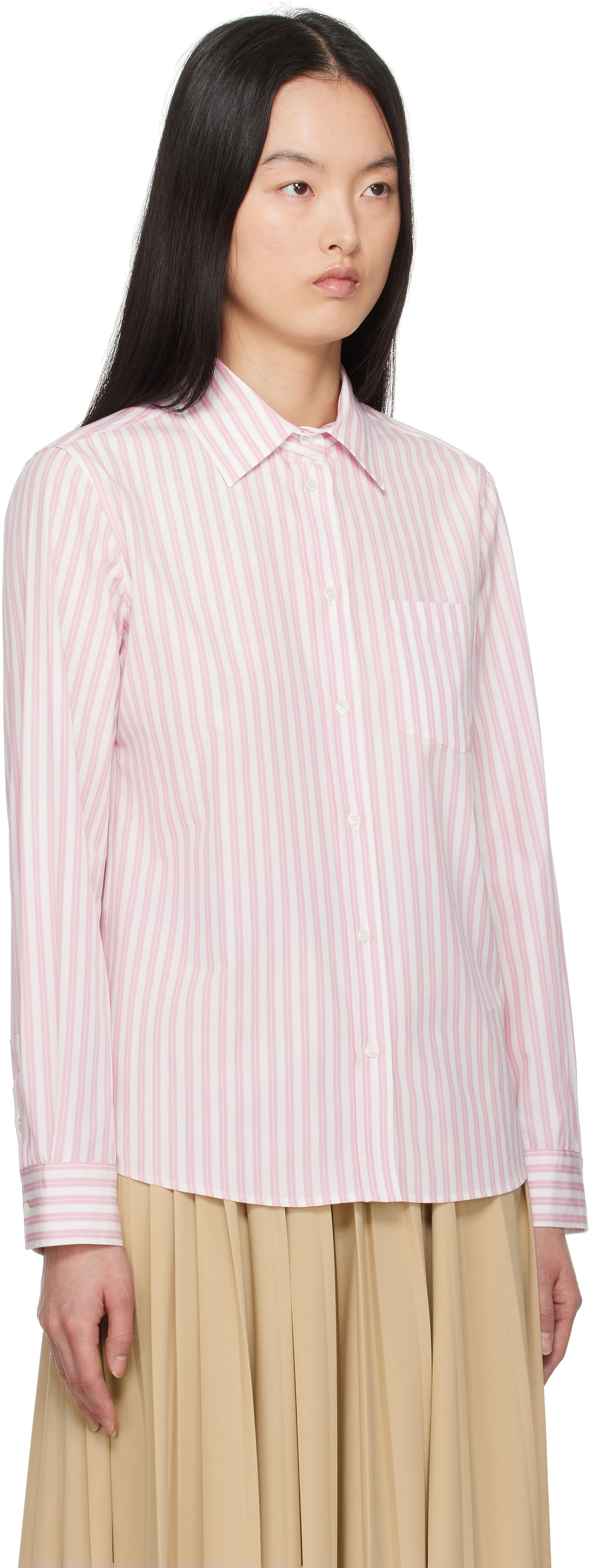 Skjorte Max Mara Weekend Max Mara Bahamas Striped Button-Down Shirt Lyserød | 2515111081600, 1