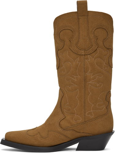 Tøj GANNI GANNI Mid Shaft Embroidered Western Boots Brun | S2742, 2