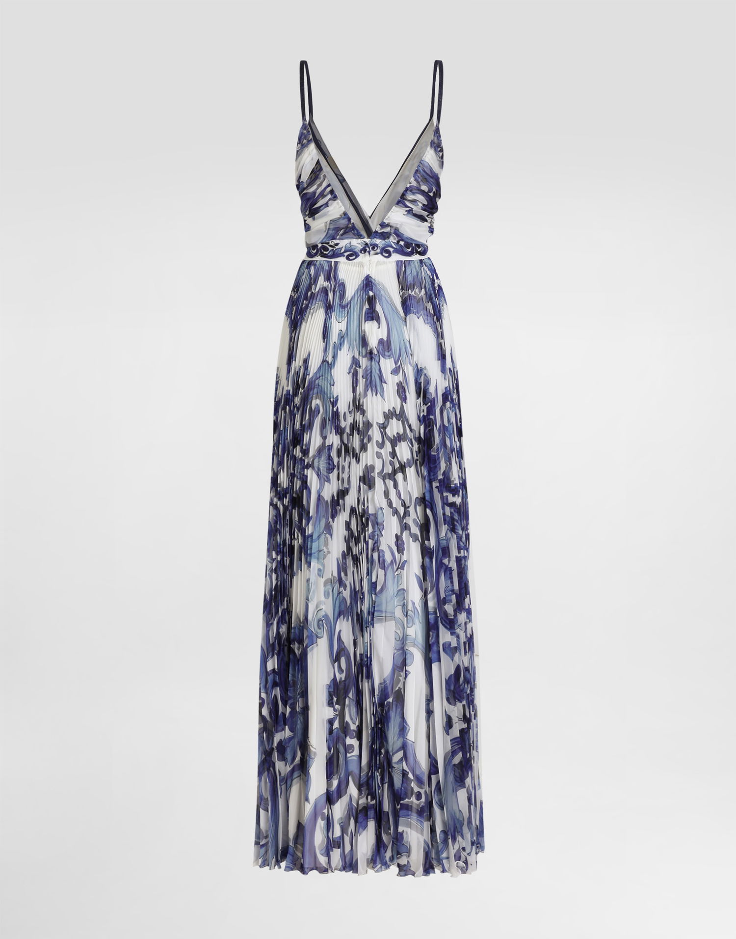 Kjole Dolce & Gabbana Dolce & Gabbana Majolica-Print Pleated Chiffon Dress Blå | I6KH6WFSSK7HX3TN, 1