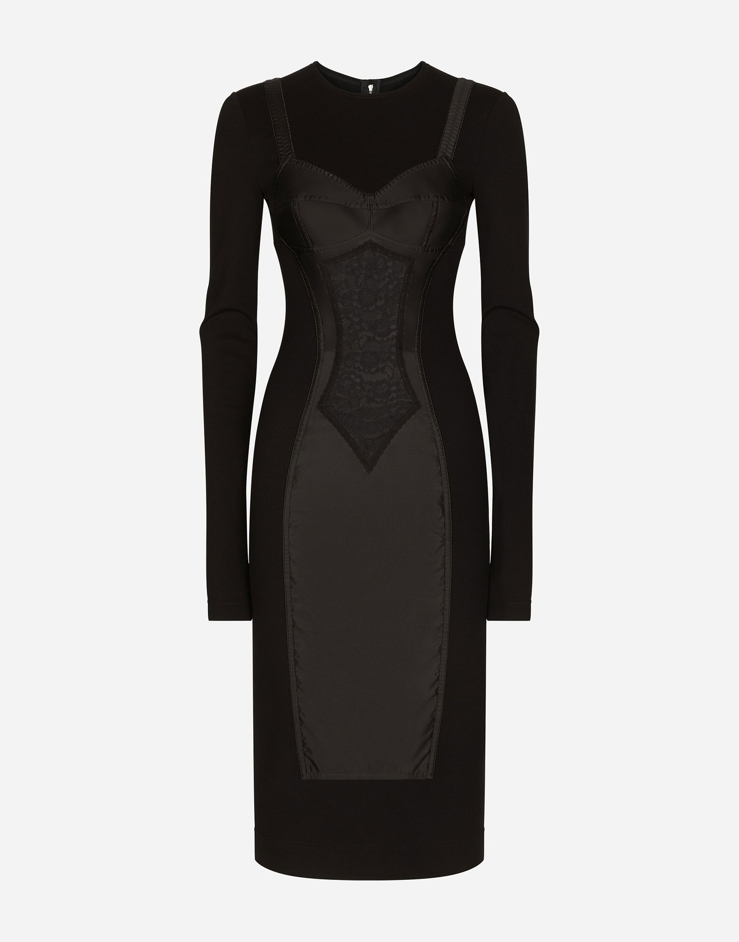 Kjole Dolce & Gabbana Dolce & Gabbana Long Sleeve Bustier Lace Panel Midi Dress Viscose Sort | F6ARFTFUGKFN0000, 0