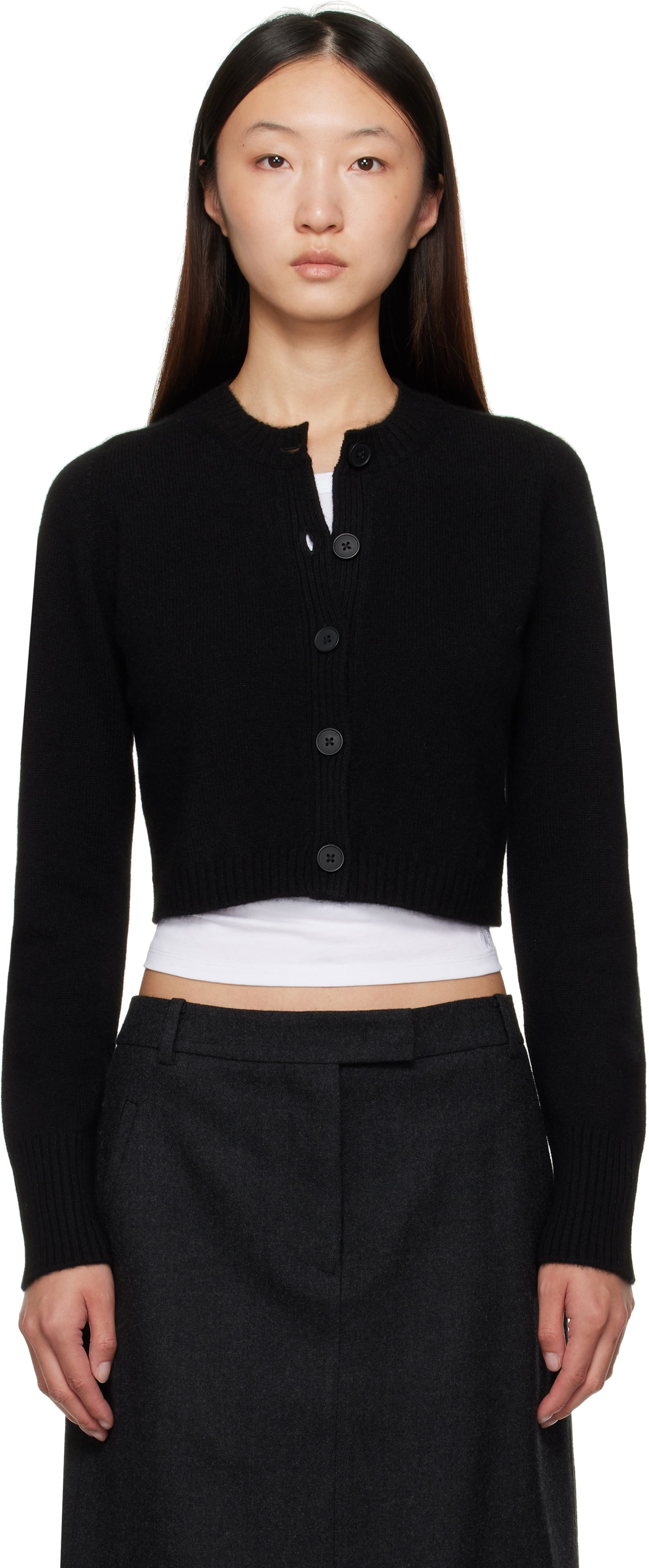 Sweater Loulou de Saison Loulou de Saison Zephir Cashmere Cropped Cardigan Sort | ZEPHIR LDS, 0