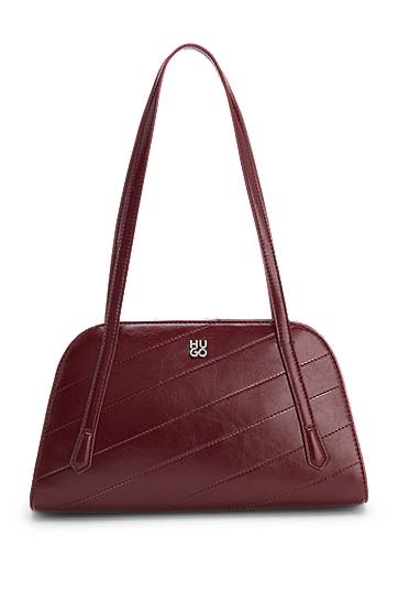 Skuldertaske BOSS Stitched Faux-Leather Shoulder Bag with Stacked-Logo Hardware Bourgogne | 50552251, 0