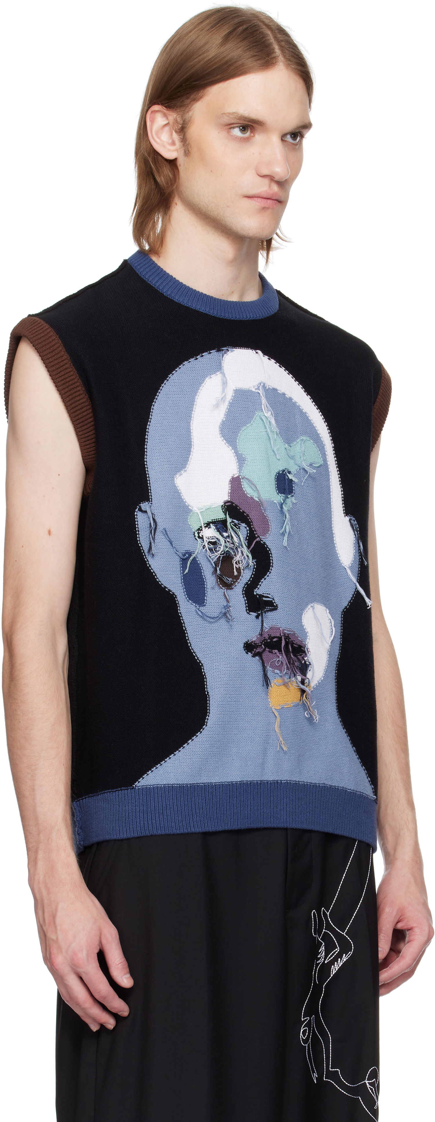 Sweater KidSuper KidSuper Reverse Knit Patchwork Face Sleeveless Sweater Blå | SS25-SW-06, 1
