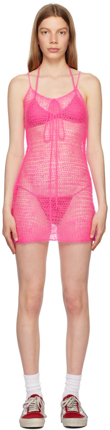 Kjole ERL Open Knit Bow Minidress Lyserød | ERL06O104