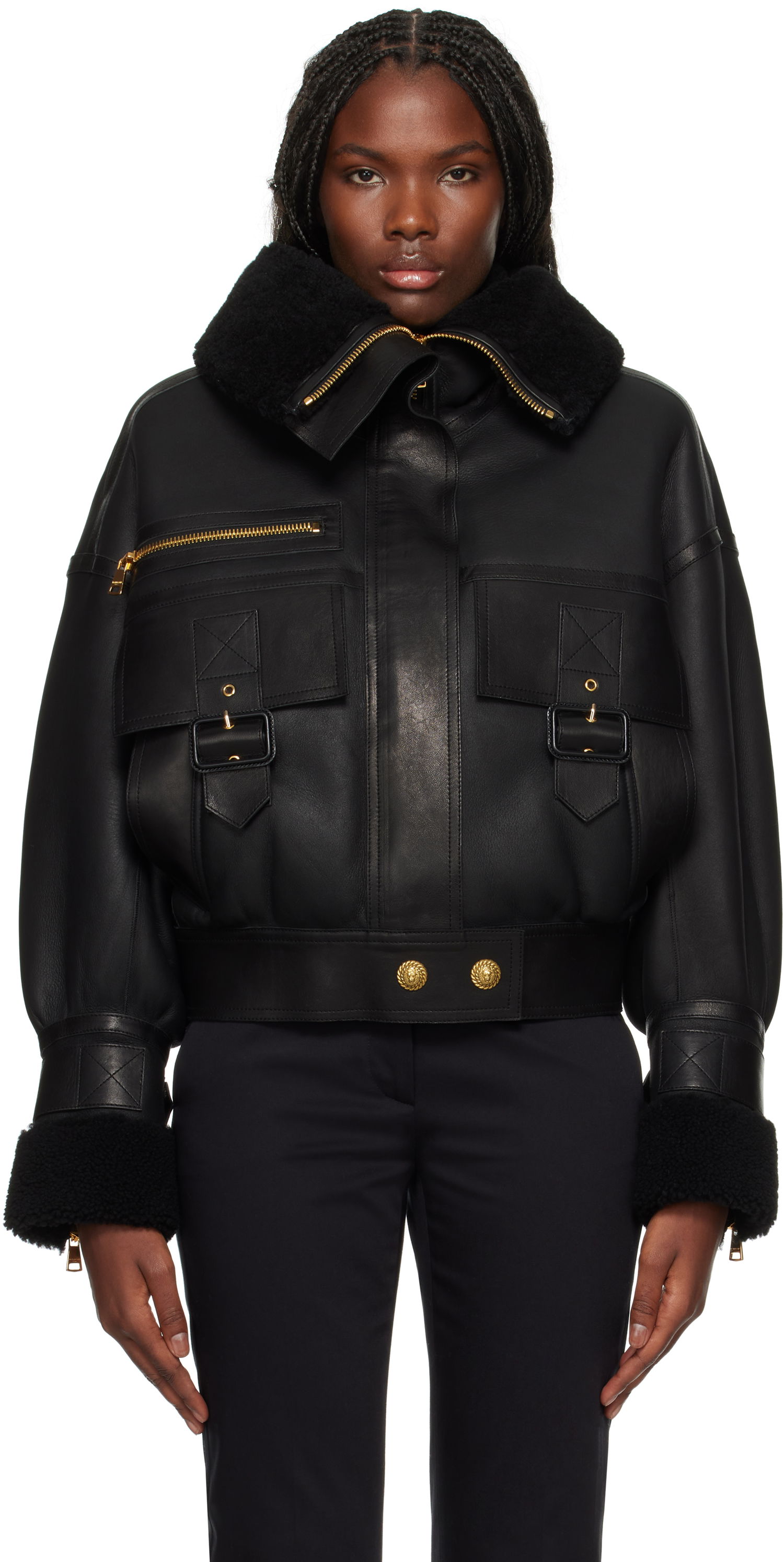Bomberjakke Balmain Aviator Shearling Jacket Sort | DF2TH280LB92, 0