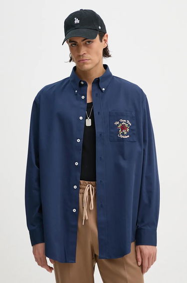 Skjorte Drôle de Monsieur Relaxed Fit Shirt With Floral Embroidery Blå | E.SH189.PL149.NY, 2