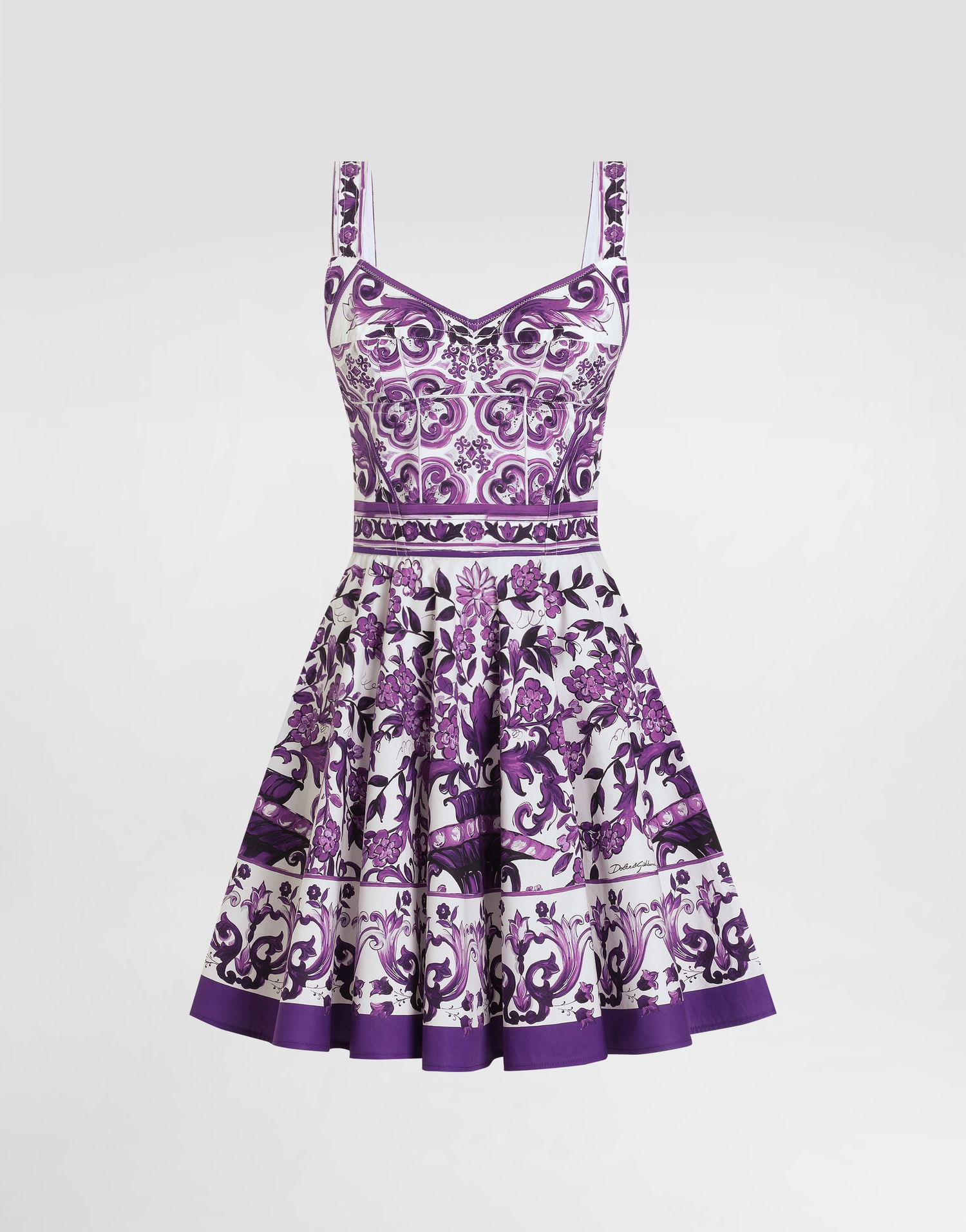 Kjole Dolce & Gabbana Dolce & Gabbana Majolica Print Poplin Fit-and-Flare Dress Lilla | F6TYUTHH5ENIP3TN, 0