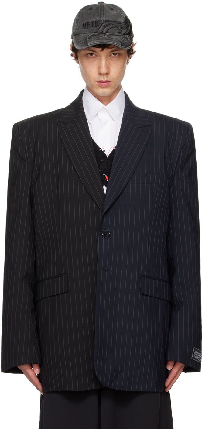 Tøj VETEMENTS Black & Navy Split Deconstructed Tailored Blazer Sort | UA65JA706N
