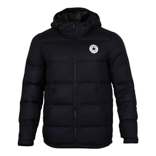 Puffer jakke Converse Short Hooded Down Jacket Sort | 10004603-A02, 0