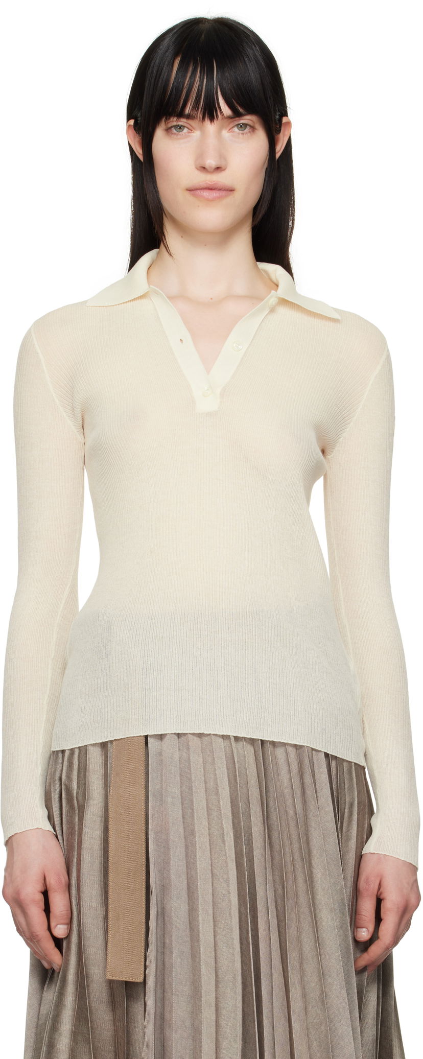 Sweater Moncler Moncler Long Sleeve Knit Polo Beige | K10939A00005M1732