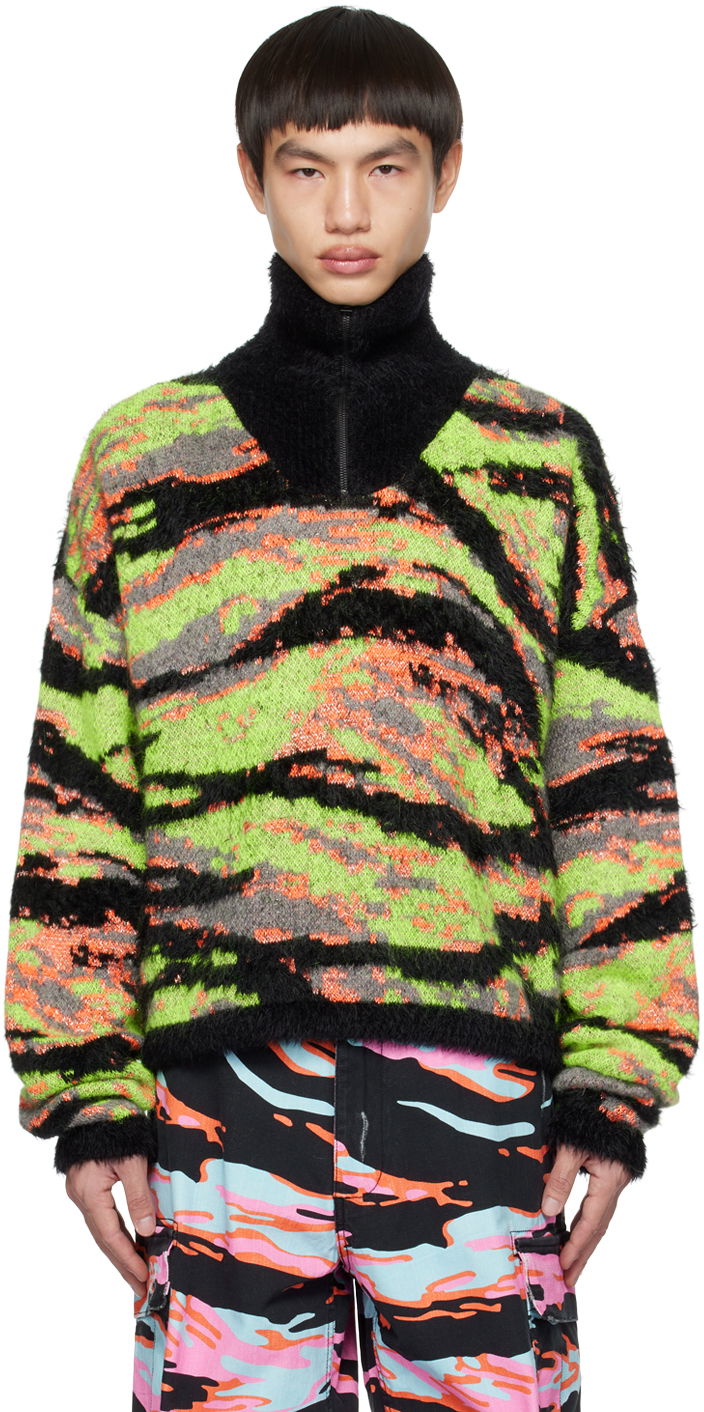 Sweater ERL ERL Camo-Print Mockneck Sweater Sort | ERL06N007
