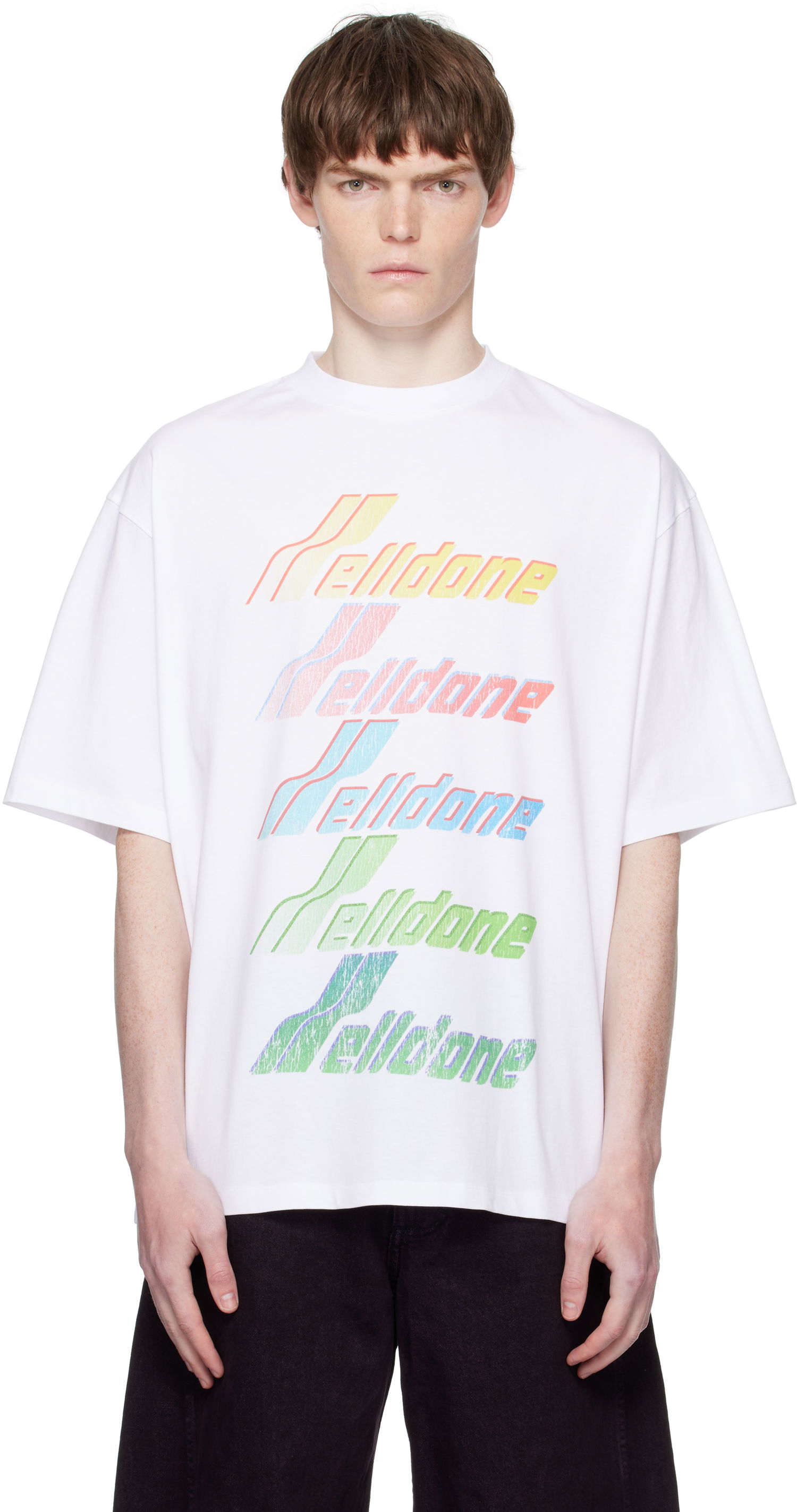 T-shirt We11done Multi Rainbow Logo T-Shirt Hvid | WD-TT2-25-755-U-WH, 0
