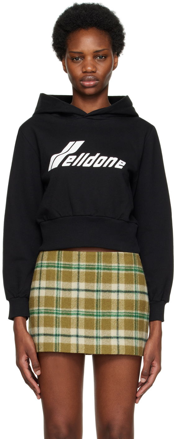 Sweatshirt We11done Lettering Cropped Hoodie Sort | WD-TH3-22-865-W-BK