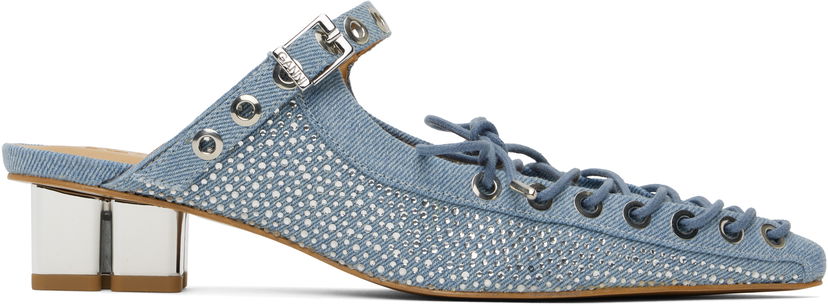 Sneakers og sko GANNI GANNI Denim Lace-Up Mules Blå | S2926