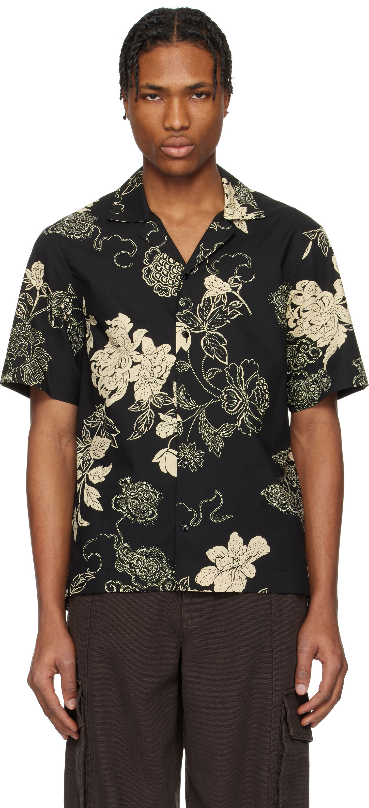 Skjorte Moncler Moncler Floral Print Cotton Shirt Sort | K10912F00018598I5, 0