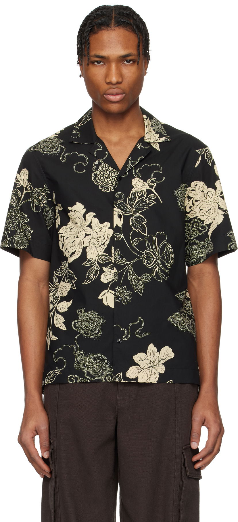 Skjorte Moncler Moncler Floral Print Cotton Shirt Sort | K10912F00018598I5