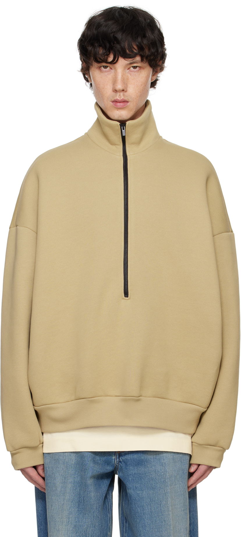 Sweatshirt Fear of God Half Zip Mockneck Sweatshirt Beige | FG24FW50-1011FLC