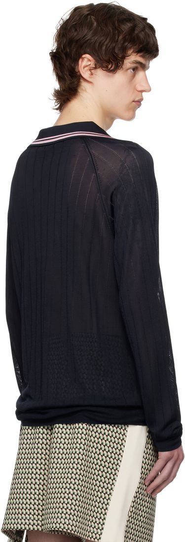 Sweater Wales Bonner Wales Bonner Roots Knit Polo Mørkeblå | MS25KN33-KN08-599 BRIGHT RAYON, 2