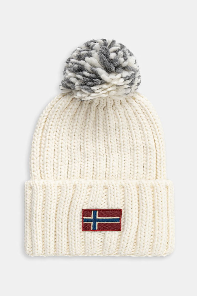 Beanie Napapijri Semiury Wool Blend Beanie with Pom-Pom and Flag Patch Hvid | NP0A4GKCN1J1