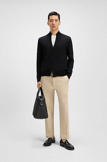 Sweater BOSS Virgin Wool Regular-Fit Cardigan Sort | 50468254, 1