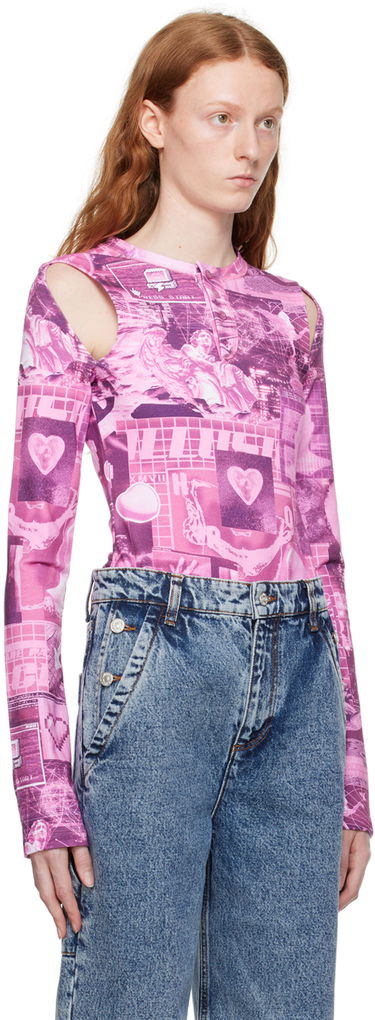 Krop Moschino Graphic Print Cut-Out Long Sleeve Bodysuit Lyserød | 1101 8254, 1