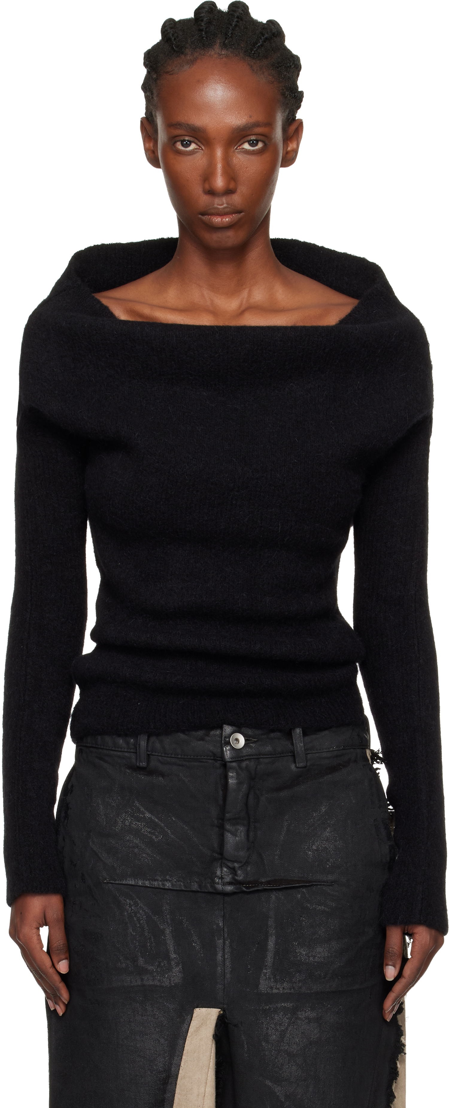 Sweater Rick Owens Rick Owens Concordians Runway Draped Neck Long Sleeve Sweater Sort | RO02E4675 KWP, 0