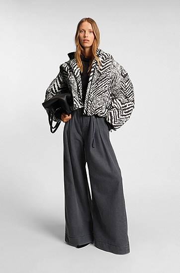 Puffer jakke BOSS Water-repellent hooded jacket with herringbone print Flerfarvet | 50550363, 1