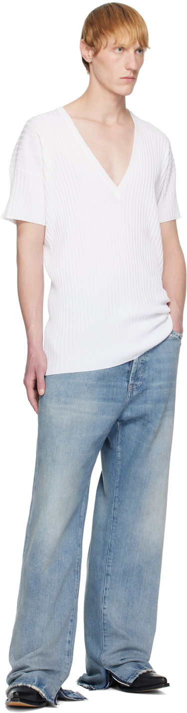 T-shirt Maison Margiela MM6 Maison Margiela Rib-Knit V-Neck T-Shirt Hvid | SH2HN0003 M13125, 3