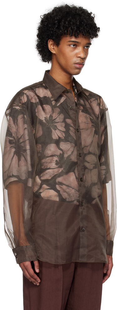 Skjorte Dries Van Noten Dries Van Noten Organza Floral-Print Shirt Turkis | 251-020732-1501, 4