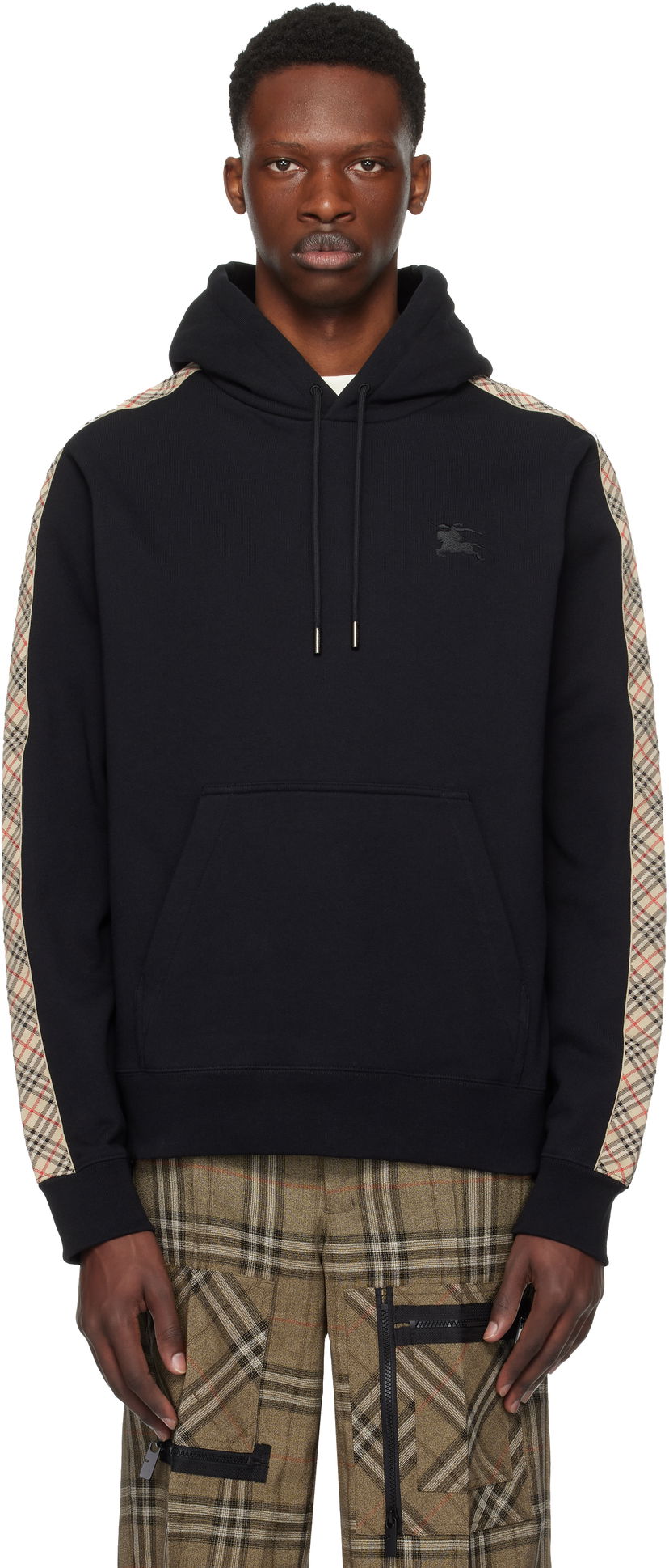 Sweatshirt Burberry Burberry Check Tape Hoodie Sort | 8110789