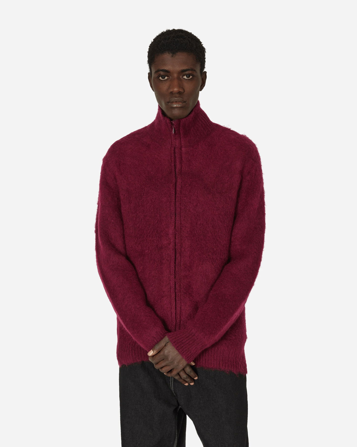 Sweater Needles Zipped Mohair Cardigan Bourgogne | NS283 A, 1