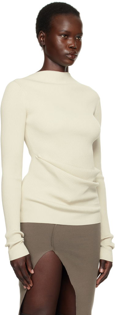 Sweater Rick Owens Rick Owens Hollywood Babel Draped Ribbed Knit Sweater Beige | RP01E7639 RIBVI, 1