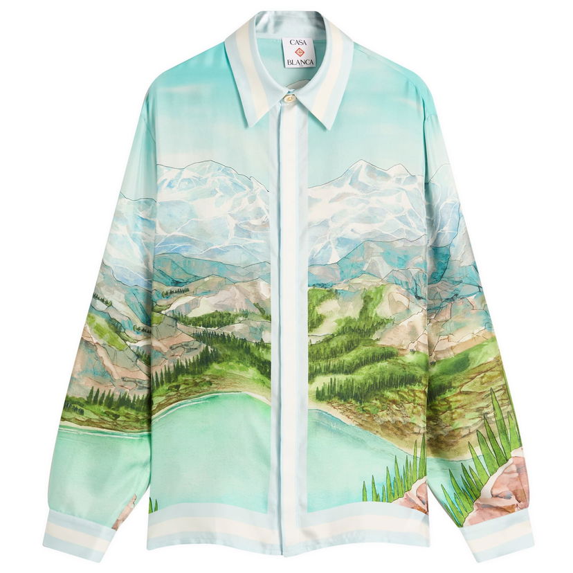 Skjorte Casablanca Casablanca Classic Long Sleeve Patterned Silk Shirt, Size Large Turkis | MPF25-SH-021-01